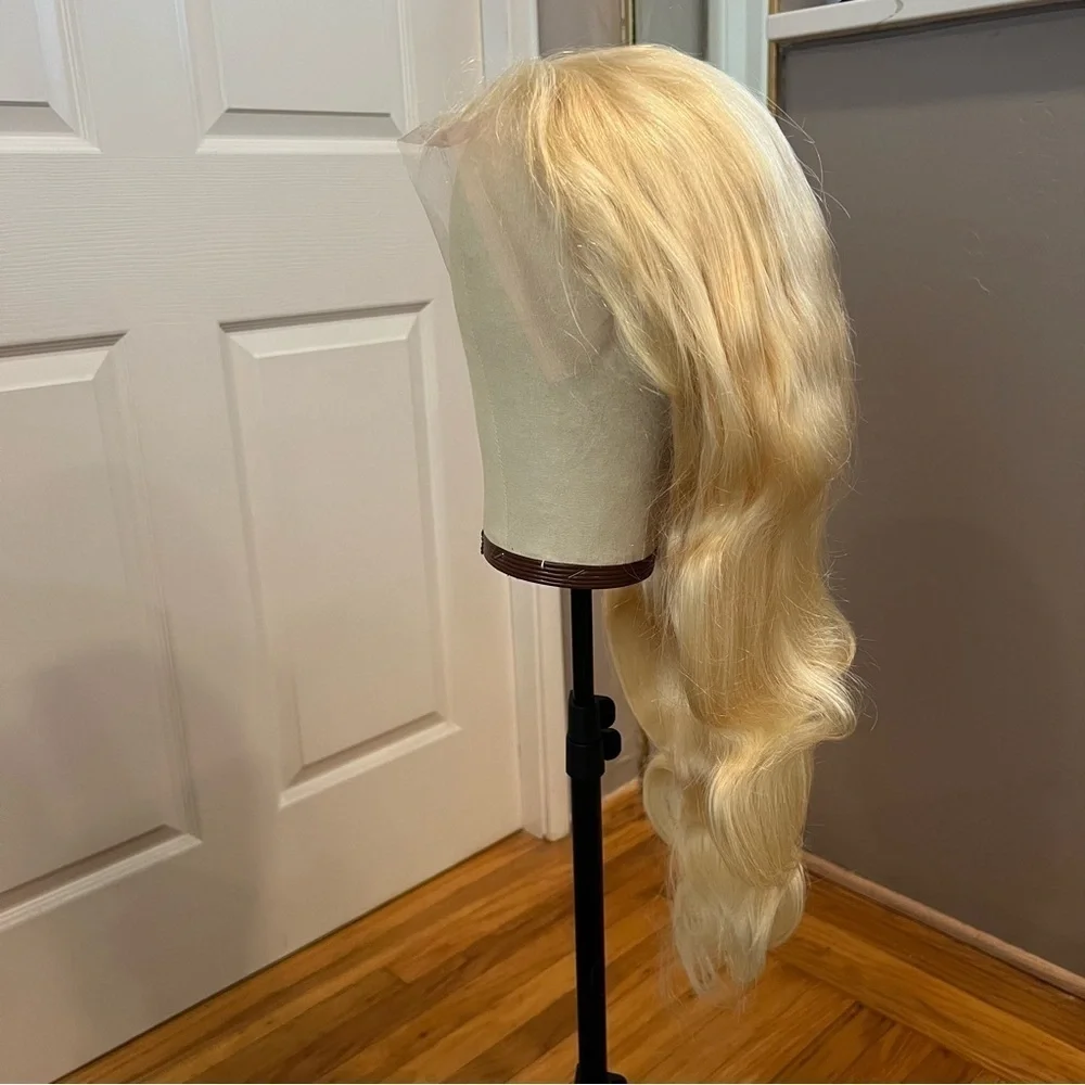 26” Bleach Blonde Body Wave 13x6 HD Lace Front Wig Human Hair 200% Density #CD1